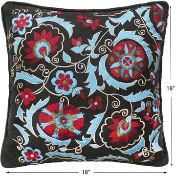 handmade Transitional Pillow Black Red Hand-Woven SQUARE SILK EMBROI pillow